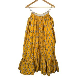 Rhode Resort Lea Flora Print Mustard Yellow Maxi Dress‎ Spaghetti Strap Boho M